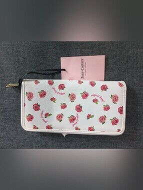 Juicy Couture "Romantic Rose" Mega ZipAround White Continental Wallet Clutch NWT